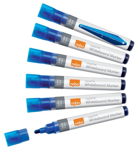 Nobo Box Of 10 Markers Whiteboard White - Punta Redonda 3MM - Ink Liquida - Level Ink - Colour Blue