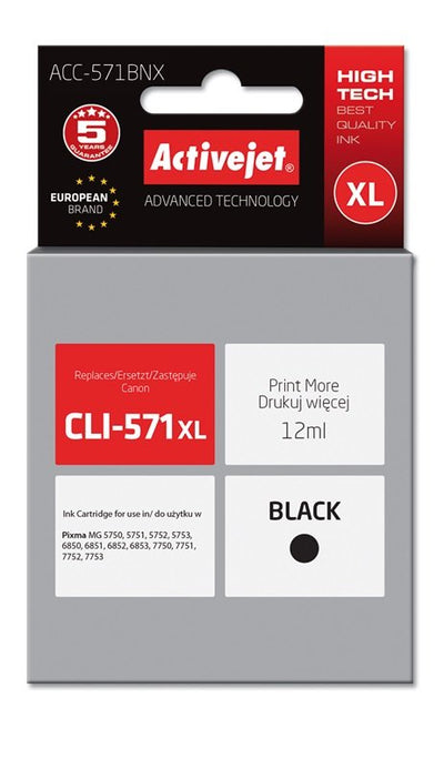 Activejet Ink ACC-571BNX (reemplazo Canon CLI-571BK XL - Supreme - 12ML - Black — image 1