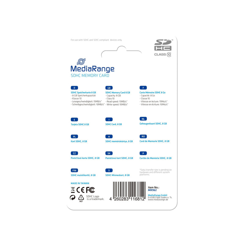 Mediarange Card SD 8GB Sdhc CL.10