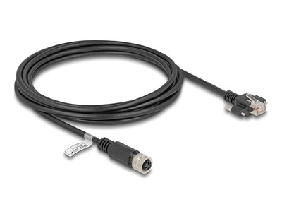 Delock M12 Cable D-kodiert 4 Pin Female a RJ45 Male CAT.5E FTP 3M Black — image 1