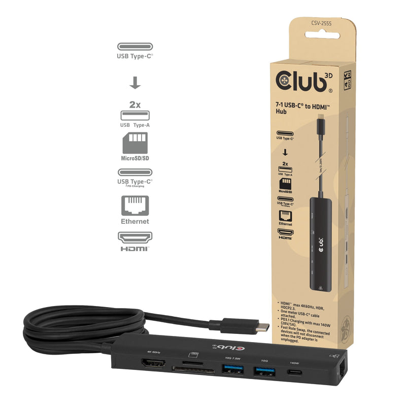CLUB3D USB-C 7IN1-HUB HDMI/2x USB/USB-C/LAN 4K60HZ PD140W Retail
