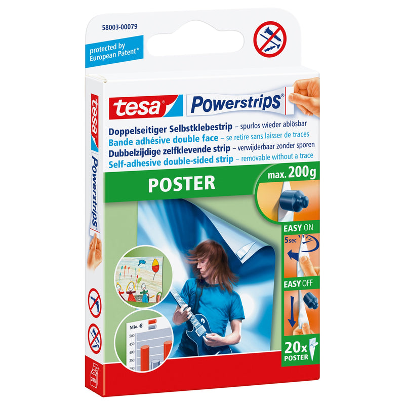 Tesa Tape Adhesiva Powerstrips, Paquete 20, Objetos Up To 200 Gramos Weight