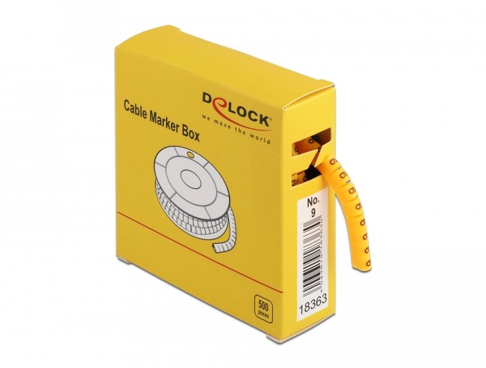 Delock 18363 Box Of Marcadores Cables, No. 9, Yellow 500 Units