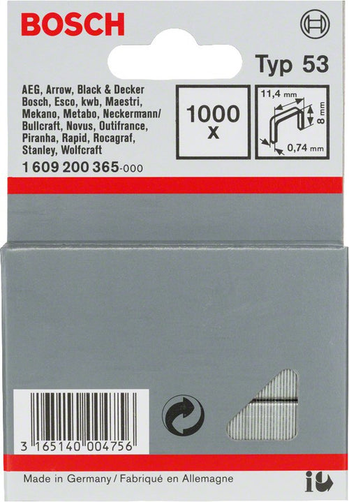 Bosch Professional Clips Alambre Thin Type 53, 8/11,4MM, Clip 1.000 Pieces 1609200365 — image 1