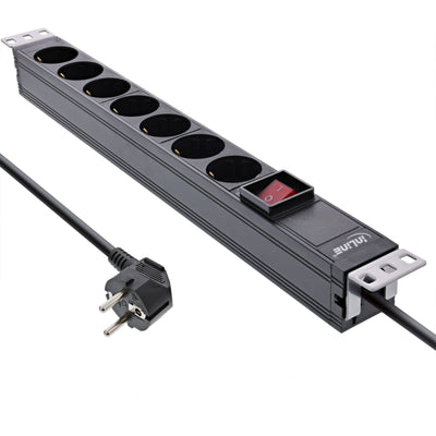 Inline® 19 Socket Strip, 7-WAY Earthing Contact, With Switch, 2M, Black — image 1