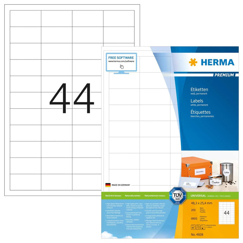 Herma Labels A4 White 48,3X25,4MM Paper Matte 8800 Units
