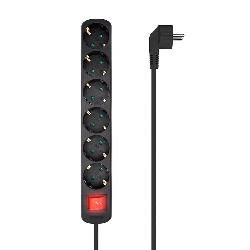 Aisens Power Strip Multiple 6 Sockets With Switch With Cable 3×1.5MM2 - 1.40M - Black