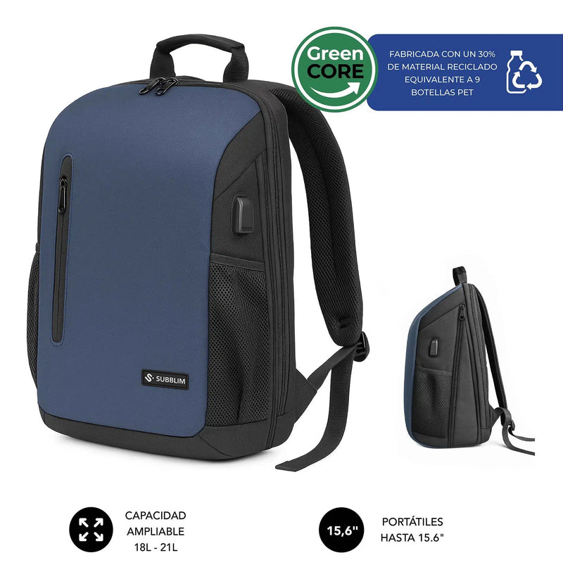 Subblim Backpack Xpand Air Padding Backpack Laptops Up To 15.6' Port USB Blue