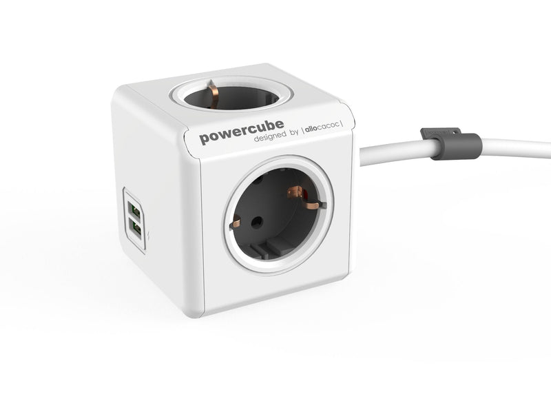 Powercube Extended USB4 Sockets + 2 USB 1.5M Grey