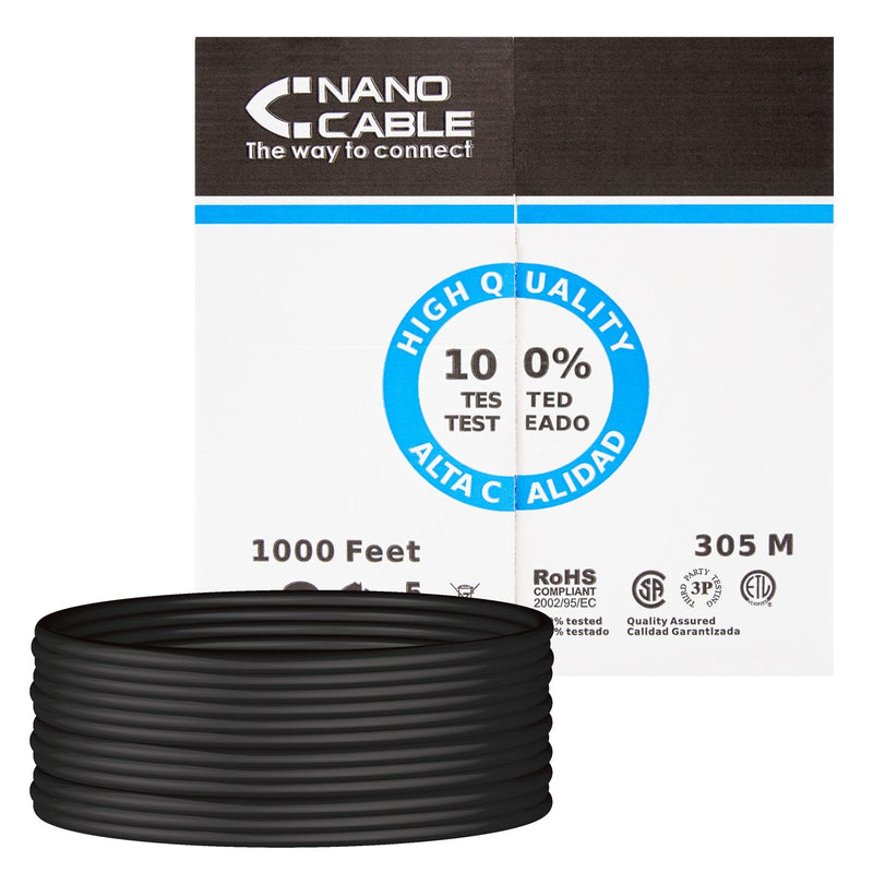 Nanocable Bobina Network Cable Rigido Waterproof Outdoor RJ45 CAT.6 UTP AWG24 305M - Black