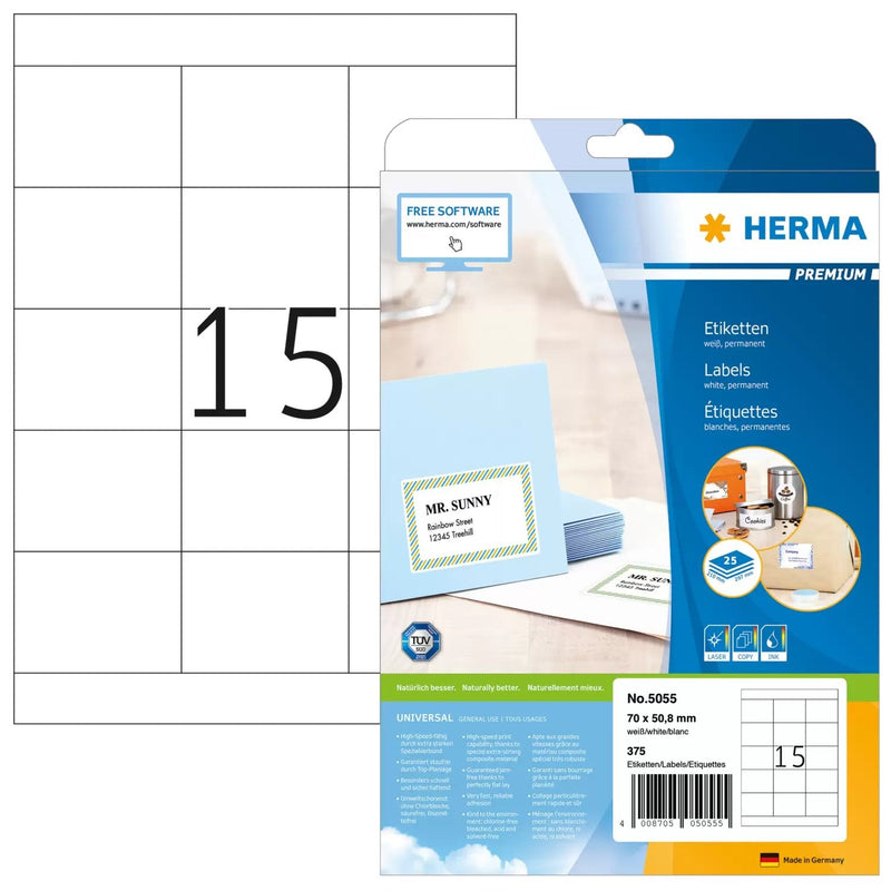 Herma Labels Premium A4 White 70X50,8MM Paper 375 Units