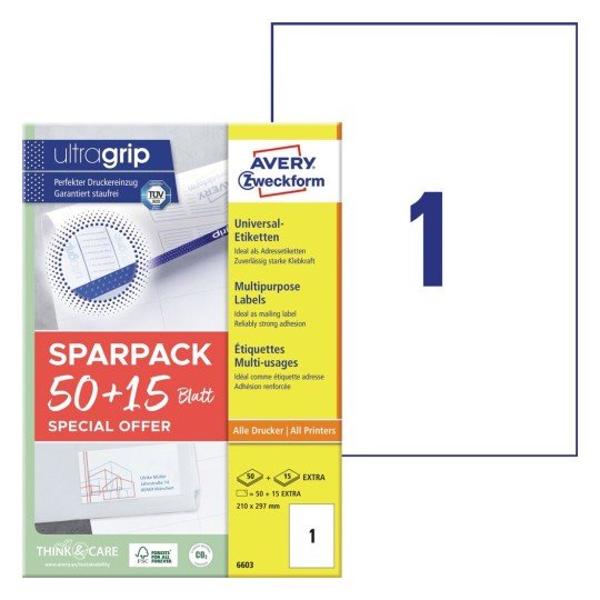 Avery Zweckform Labels 6603 White 210,0 X 297,0MM