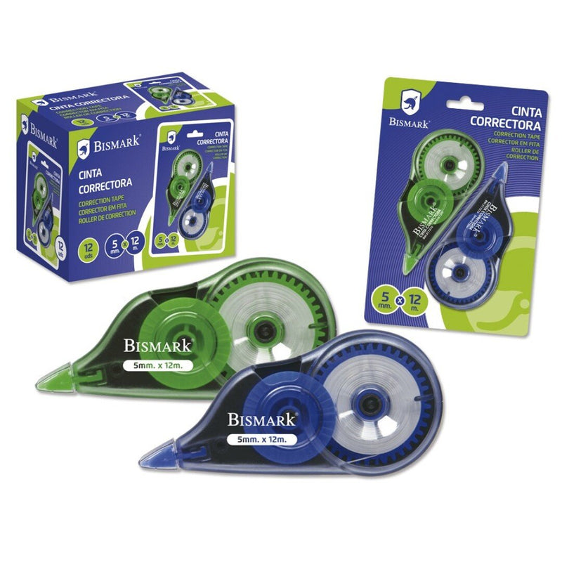 Bismark Pack 2 Cintas Correctoras 5MM X 12M - Body Transparent - Forma Ergonomica