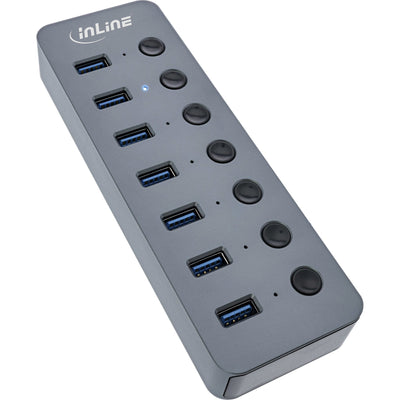 Inline Hub USB 3.2 GEN.1, 7 Ports With Switch Aluminium Grey With Power Supply — image 1