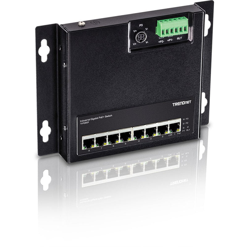Trendnet 8-PORT Indumrial Gigabit PoE + Wallmount Front Acc.