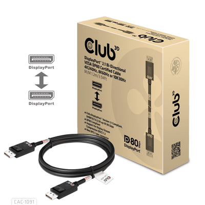 CLUB3D DisplayPort™ 2.1 Cable Certificado VESA DP80 Bidireccional 4K120HZ, 8K60HZ U 10K30HZ M/M 1.2M/3.94FT — image 1