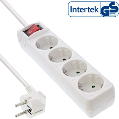 Inline Power Strip Type F 4 Ports With Switch + Seguro Children White 5M — image 1