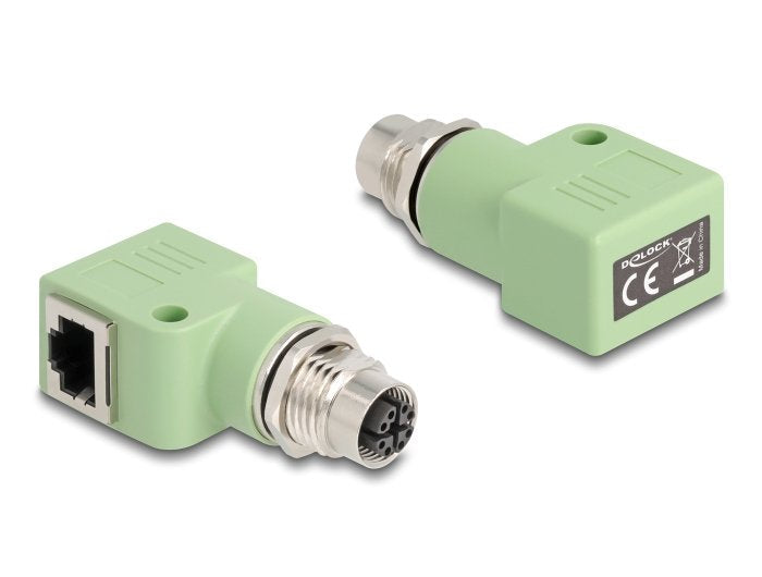 Delock M12 Adapter X-kodiert 8 Pin Connector Female a RJ45 Connector Female CAT.5E With Orificio Fijación 90°