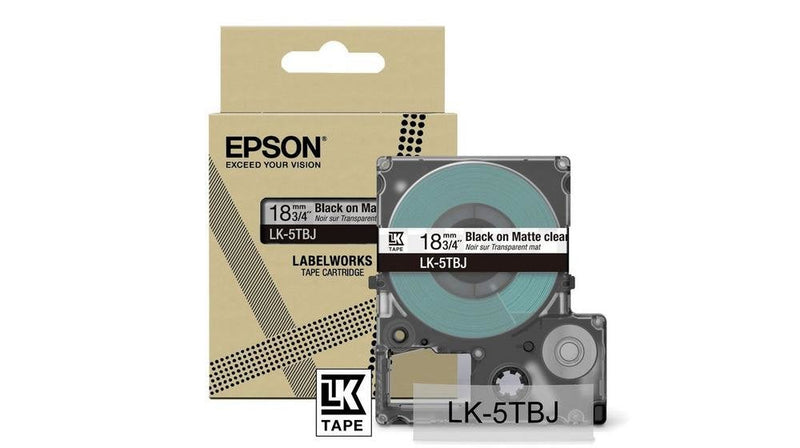 Epson Labelworks LK-5TBJ Black Sobre Transparent Matte Roll (1 8CM X 8M) 1 Cinta(s) Box Colgar Cartridge Tape
