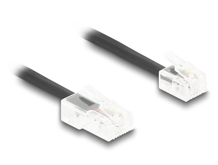 Delock Cable Telefónico Cable Espiral RJ11 Connector Male a RJ45 Connector Male Black 10M