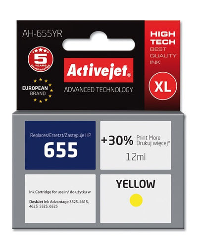 Activejet Ink Ah-655YR (reemplazo HP 655 CZ112AE - Premium - 12ML - Yellow — image 1
