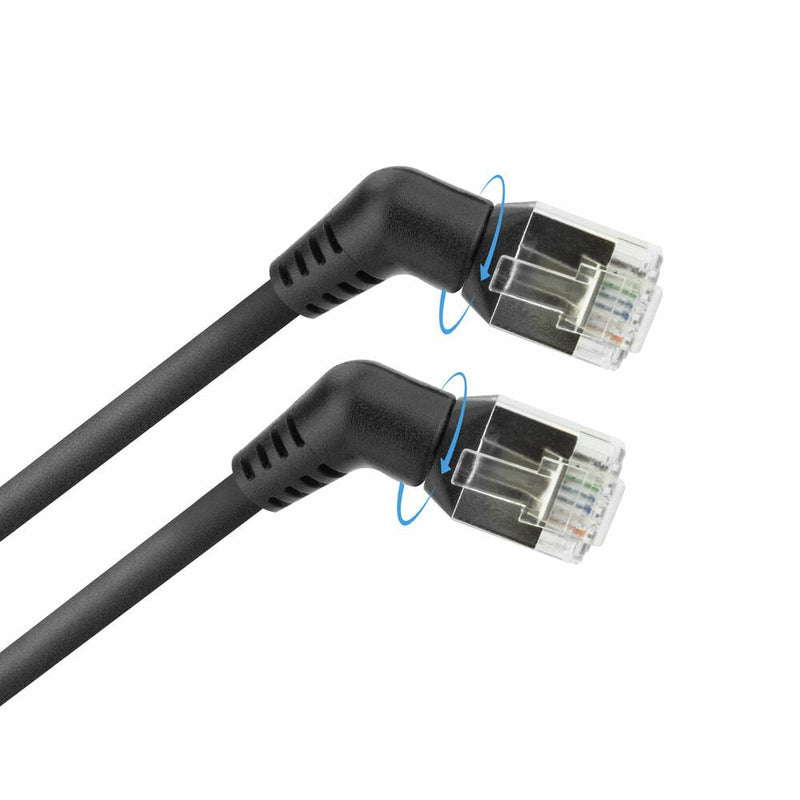 Black 10 Meters U FTP CAT.6A Slimline Patch Cable With Angled 360° Rotatable RJ45 Connectors