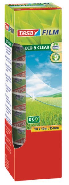 Tesa Eco & Clear, 10 Rolls 15MM, Office Box, Tape Adhesiva Transparent 10 Metres