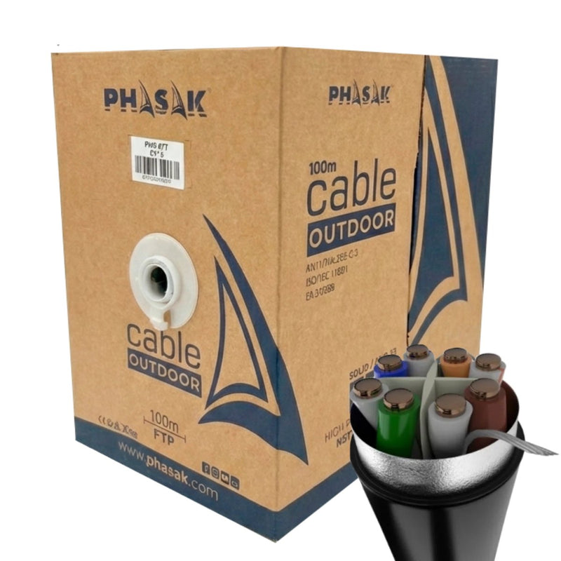 Bobina Network Cable Outdoor Cca Sólido Box FTP CAT.6 100 Metres