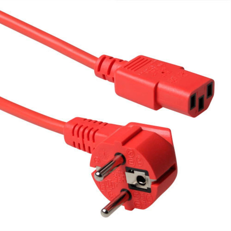 Powercord Mains Connector Schuko Cee 7 Male (angled) - C13 IEC 60320 Red 5M