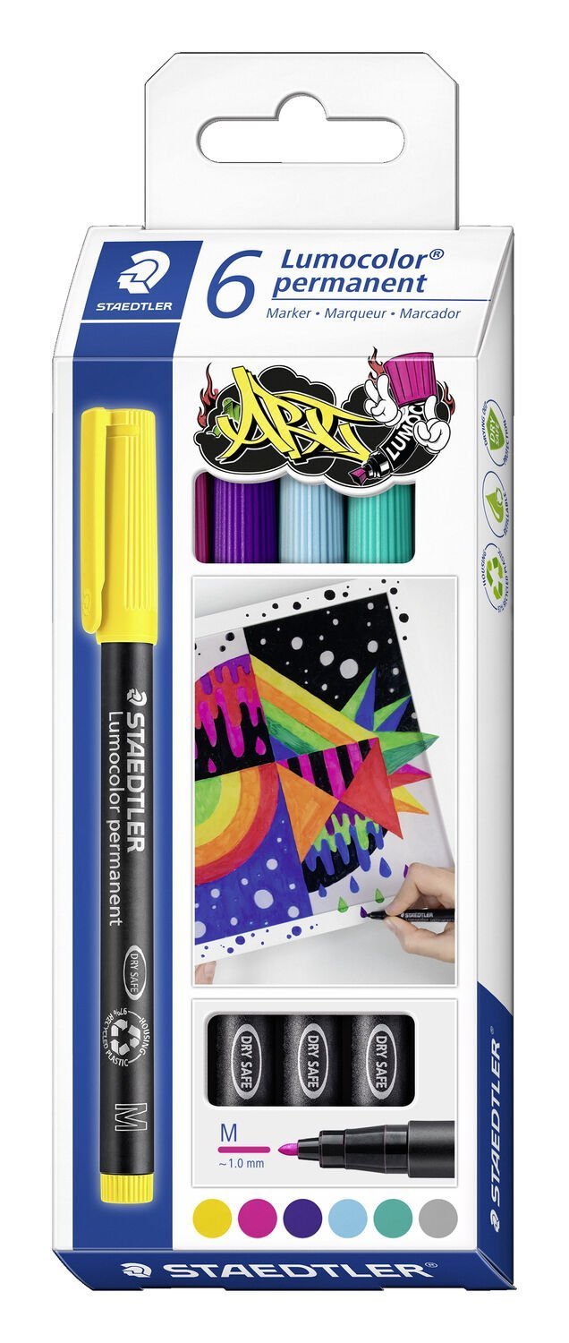 Staedtler Lumocolor 317 Pack 6 Markers Permanentes - Punta Media Redonda - Trazo 1MM Aprox - Capuchon With Cli