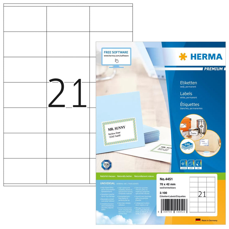 Herma Labels Premium A4 White 70X42 Mm Paper 2100 Units