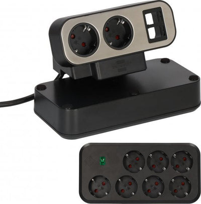 Brennenstuhl Power Strip With Surface Steel Inoxidable, 2 Ranuras Módulos Keystone, 9 Sockets Contact — image 1
