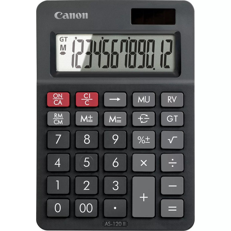 Canon Calculator 12 Dígitos Large Screen Ángulo, Funcionamiento Solar And a Batteries Black