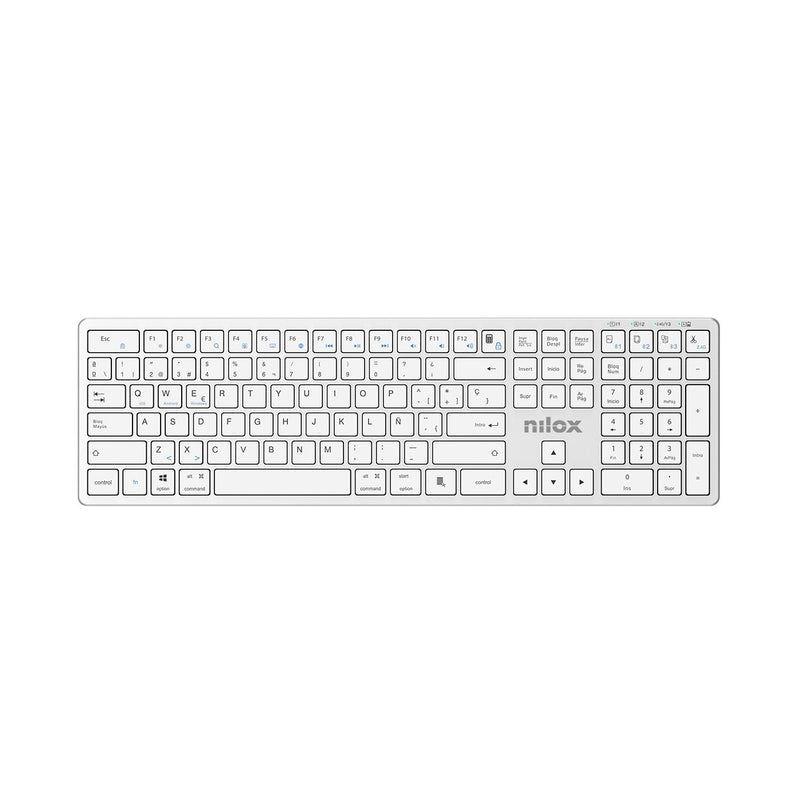 Nilox Pro Wireless Silver Spanish Keyboard Home Office USB + Bluetooth QWERTY Spanish White