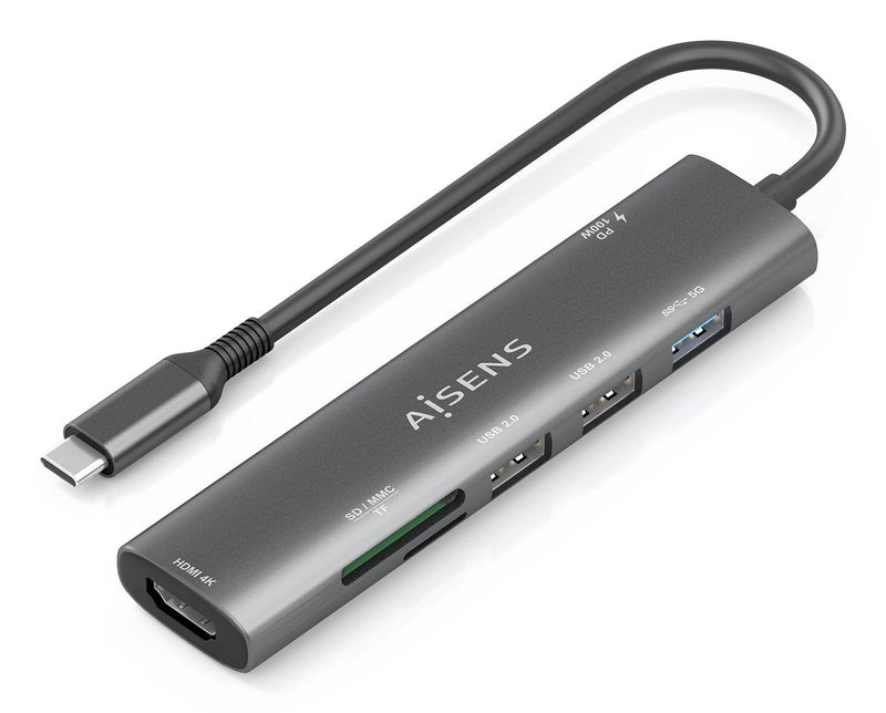 Aisens USB-C Dock 7 1, USB-C a 1x HDMI, 2x USB-A USB 2.0, 1x USB-A USB 3.0, 1x USB-C Pd 100W, 1XSD, 1XMICRO Sd