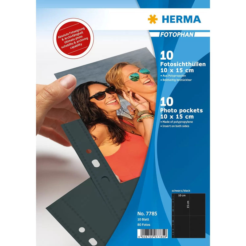 Herma Fotophan 10X15 Vertical 10 Sheets Black 7785 Cases Archivar