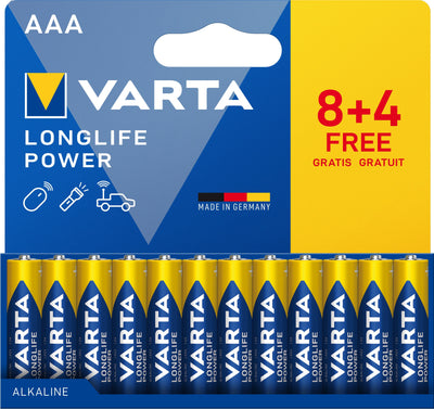 Varta Batteries Aaa, Pack 12 (8 + 4), Longlife Power, Alcalinas, 1,5V — image 1