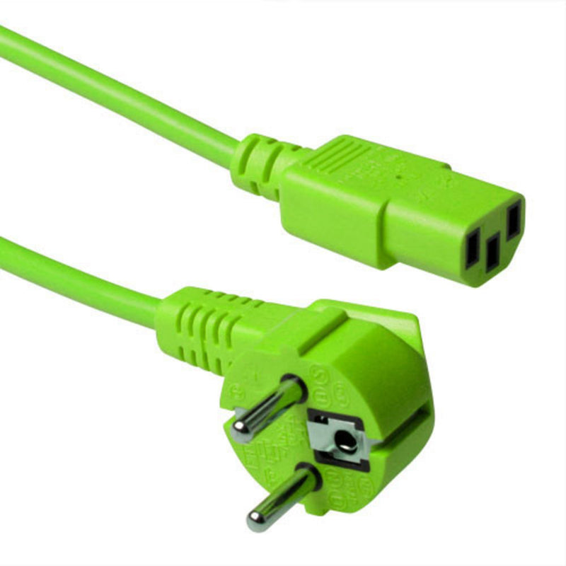 Powercord Mains Connector Schuko Cee 7 Male (angled) - C13 IEC 60320 Green 5M