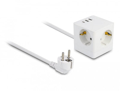 Delock Bucket Plugs With Cable Alargador 3-VÍAS With Protection Kids And USB Charger 1,5M Cable White — image 1