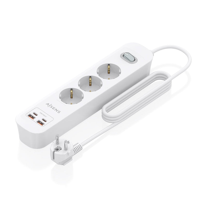 Aisens Power Strip With Switch ASPS-2A2C10-W 3 Sockets Power 2 USB 2 USB Type-c Cable 1.4M White