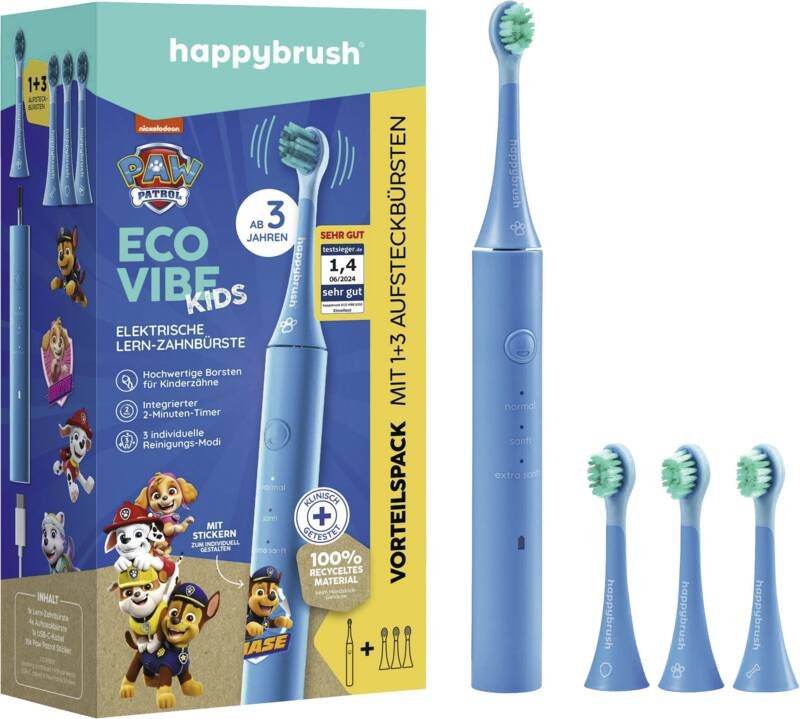 Happybrush Brush Teeth Eco Vibe Kids Paw Patrol + 3 Spare Parts Eléctrico Blue Claro Cpbean