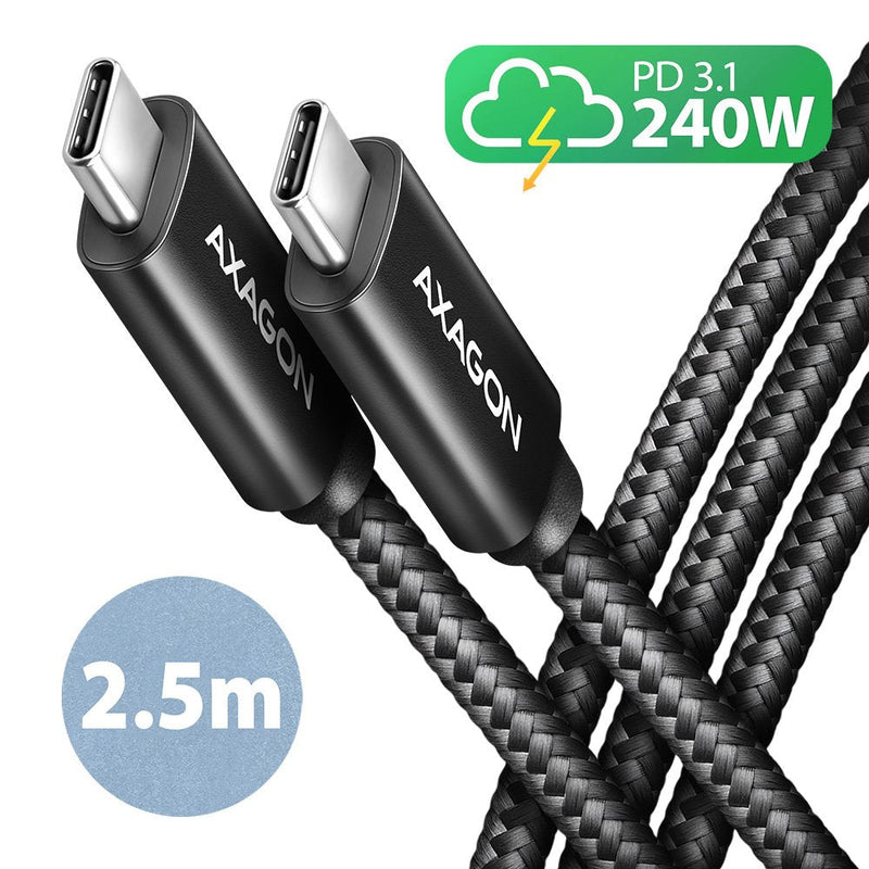 Axagon Cable USB-C To USB-C 2.5M 240W/Braid Blk BUCM2-CM25AB