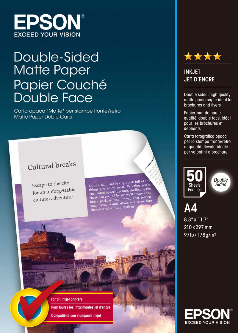 Epson Paper Fotográfico Double-sided Matte C13S041569/ Din A4/ 178G/ 50 Hojas/ Matte