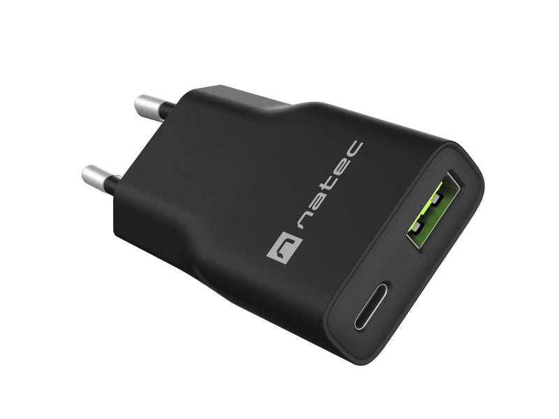 Natec USB Charger Ribera GaN Slim USB-A + USB-C 20W Black
