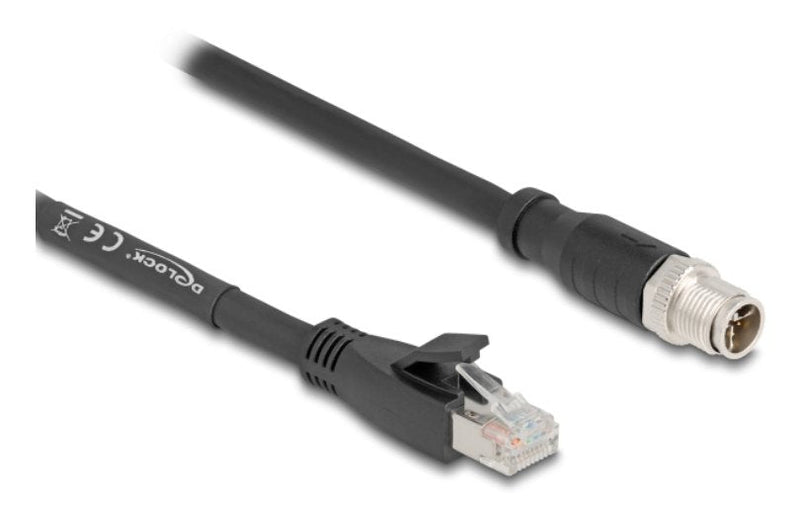 Delock M12 Cable X-kodiert 8 Pin Connector Male a RJ45 Connector Male CAT.5E S FTP Flexible 3M Black