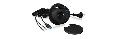 Icy Box Hub USB Desk USB 3.0 Black 80MM Round 4x USB 3.0, Plug Input + Output Audio — image 1