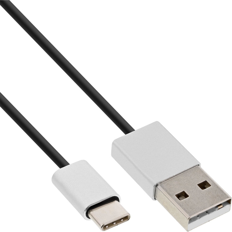 Inline USB Cable 2.0 , Connector Type-c a Connector a, Black/Aluminium Flexible, 0,5M