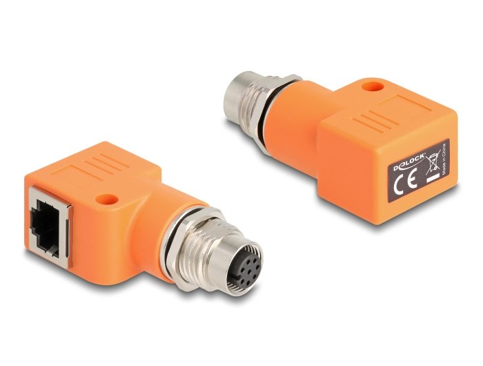 Delock M12 Adapter A-kodiert 8 Pin Connector Female a RJ45 Connector Female CAT.5E With Orificio Fijación 90°