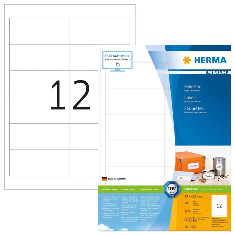Herma Labels Premium A4 White 97X42,3MM Paper 2400 Units