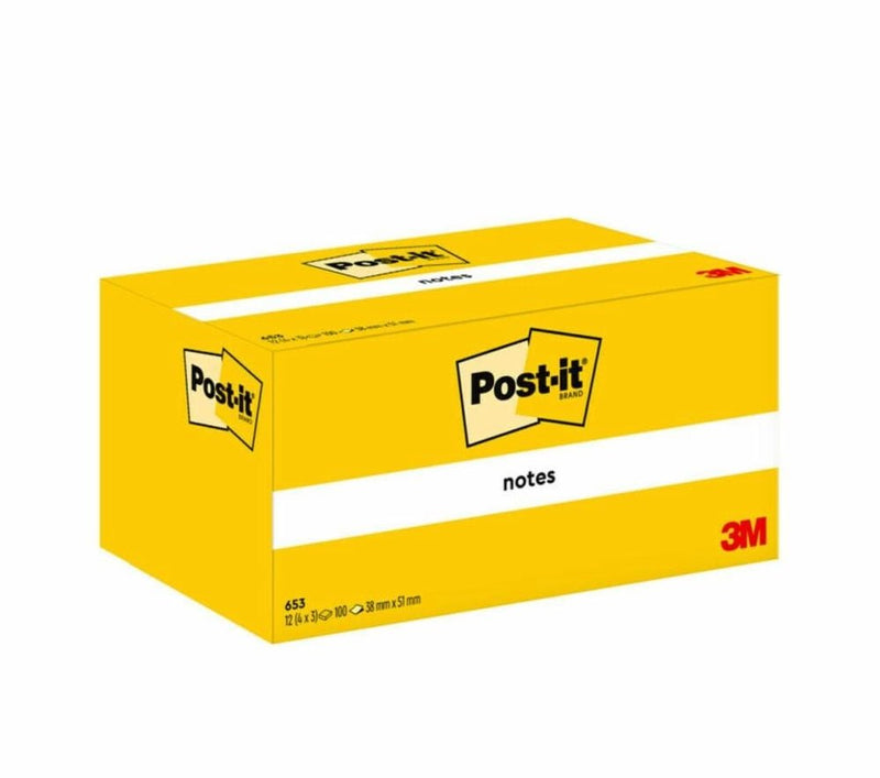 Post-it Pack 12 Blocs 100 Notas Adhesivas Reposicionables - Forma Rectangular - 38X51MM - Yellow Claro